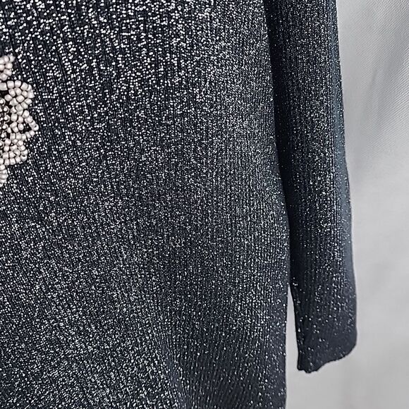 Metallic Beaded Sequin V Neck Sweater Size L - Picture 7 of 10